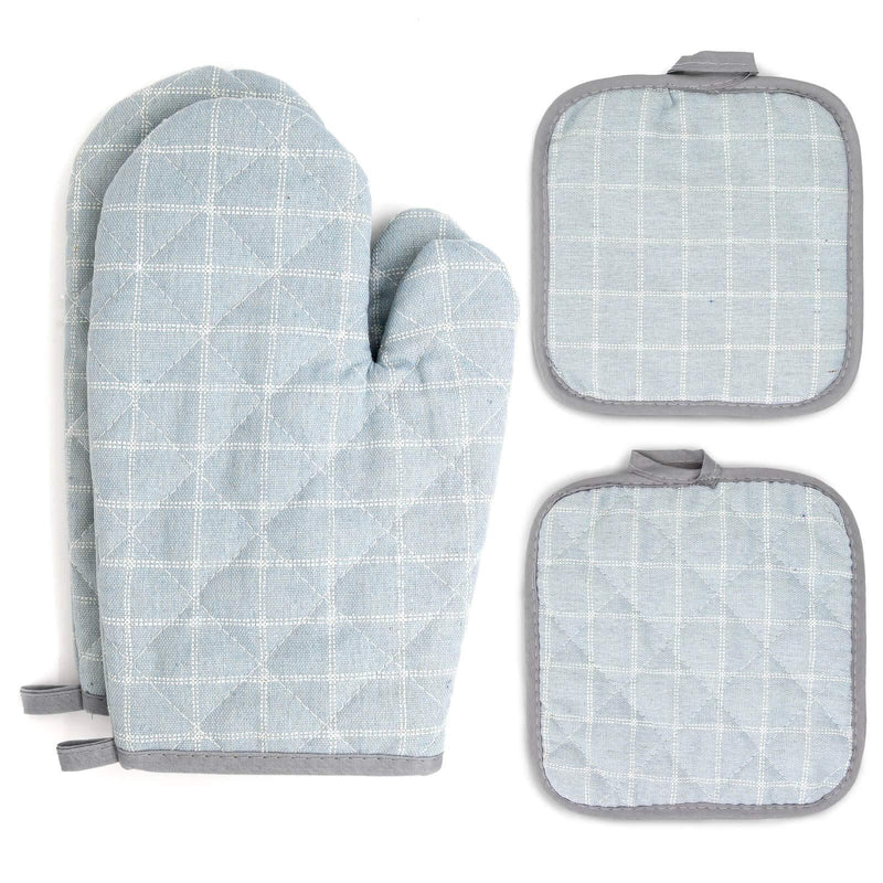  [AUSTRALIA] - Oven Mitts and Pot Holders Sets 4 pcs, Blue Oven Mitt Set with Potholders for Kitchen Heat Resistant, Hot Pads and Oven Mitts Sets Cotton Quilted Kitchen Mittens Home Cooking Baking Mitts for woman