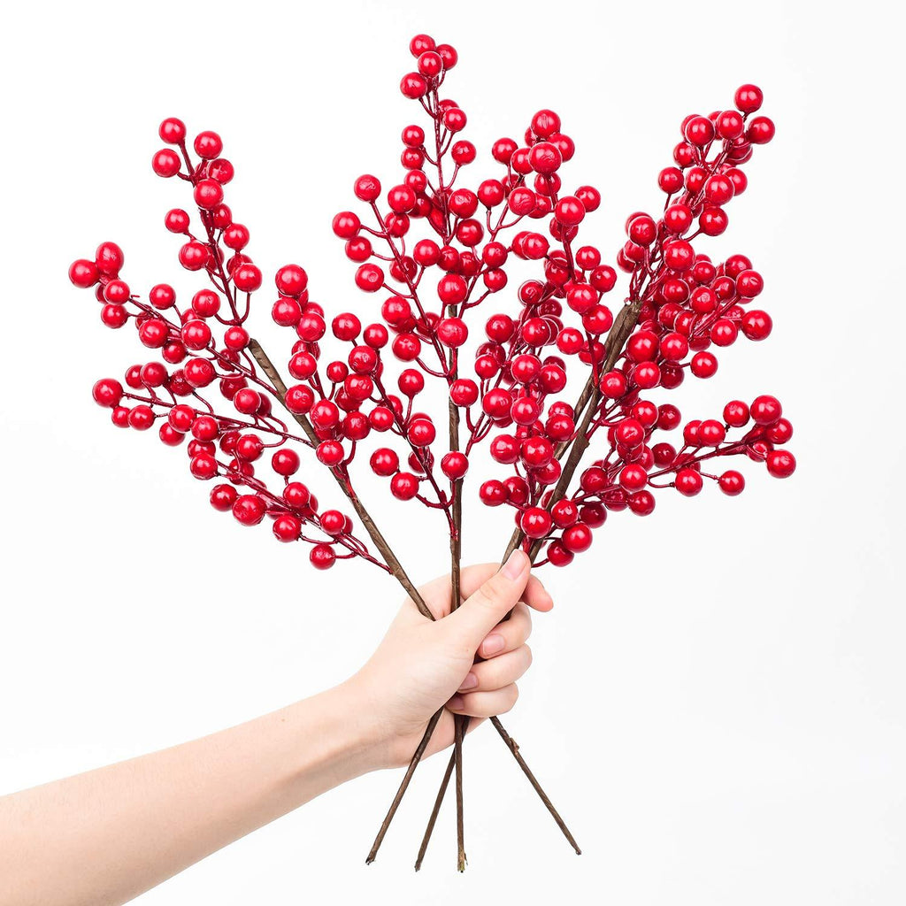  [AUSTRALIA] - Lvydec 4 Pack Artificial Red Berry Stems - 17 Inch Christmas Holly Berry Branches for Holiday Home Decor and Crafts