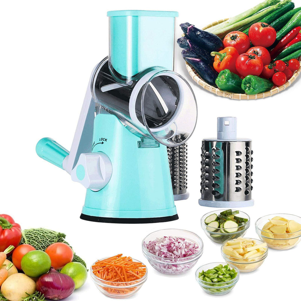  [AUSTRALIA] - mnefokc Vegetable Slicer, Third-generation 7-in-1 Manual Rotary Grinder, Drum Circular Slicer, with Powerful Suction Cup, Nuts, Cheese, Vegetables, Fruits, Grinder, Cheese Chopper (Blue) Blue