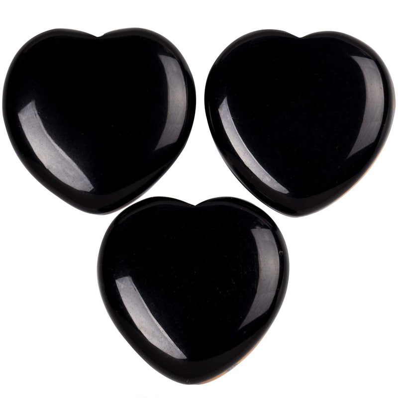  [AUSTRALIA] - FORBY 3 Pcs Natural 1 inch Black Obsidian Puffy Heart Stone, Healing Love Crystal Palm Worry Stone for Chakra Reiki Balancing, Meditation and Positive Energy