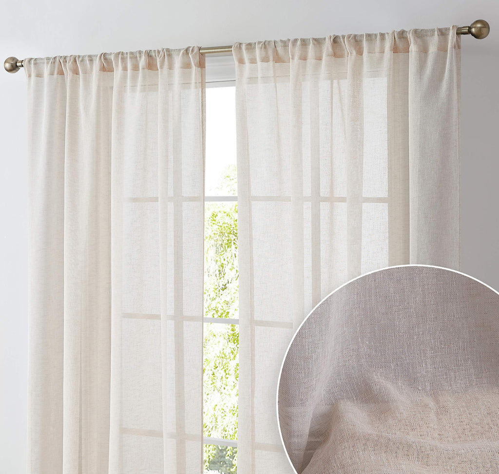  [AUSTRALIA] - HLC.ME Penelope Faux Linen Textured Semi Sheer Privacy Sun Light Filtering Transparent Window Pocket Hole Thick Curtains Drapery Panels for Bedroom & Short Windows, 2 Panels (54 W x 54 L, Beige) 54 W x 54 L