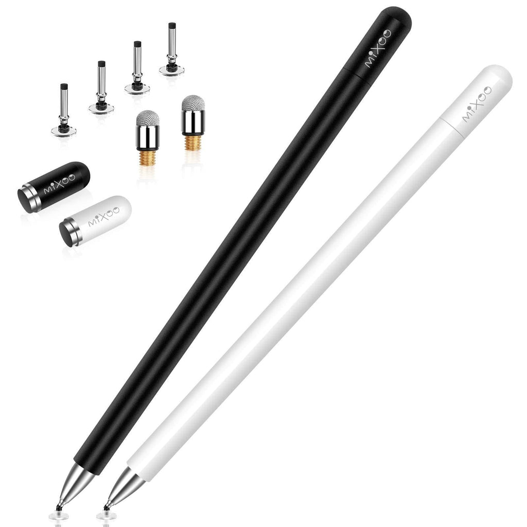 Stylus Pens for iPad - Mixoo High Sensitivity Disc & Fiber Tip 2 in 1 Universal Stylus with Magnetic Cap for iPad, iPhone, Android, Microsoft Tablets and Other Capacitive Touch Screens (Black/White) - LeoForward Australia