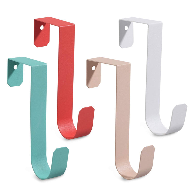  [AUSTRALIA] - 4 Pack Over The Door Hooks, Sturdy Metal Single Over Door Hooks, 4 Colors Door Hooks for Hanging, Towels, Clothes, Bathroom, Hold Up to 7Lbs (White, Orange, Apricot, Mint Green)