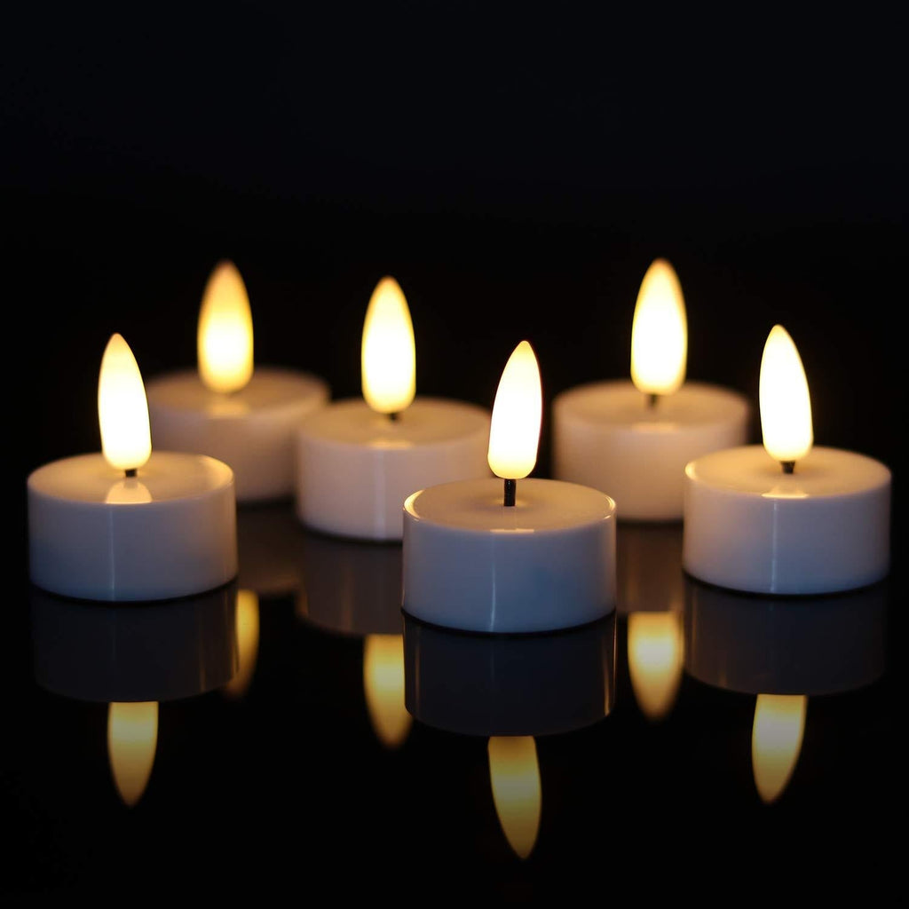  [AUSTRALIA] - Wondise Flameless Flickering Tealight Candle with Timer, Battery Operated 3D Wick LED Tea Light Votive Candles, 6 Pack Electric Plastic Candles for Wedding Party Outdoor Decor(White, D1.5” x H1.8”) 6 Pack White