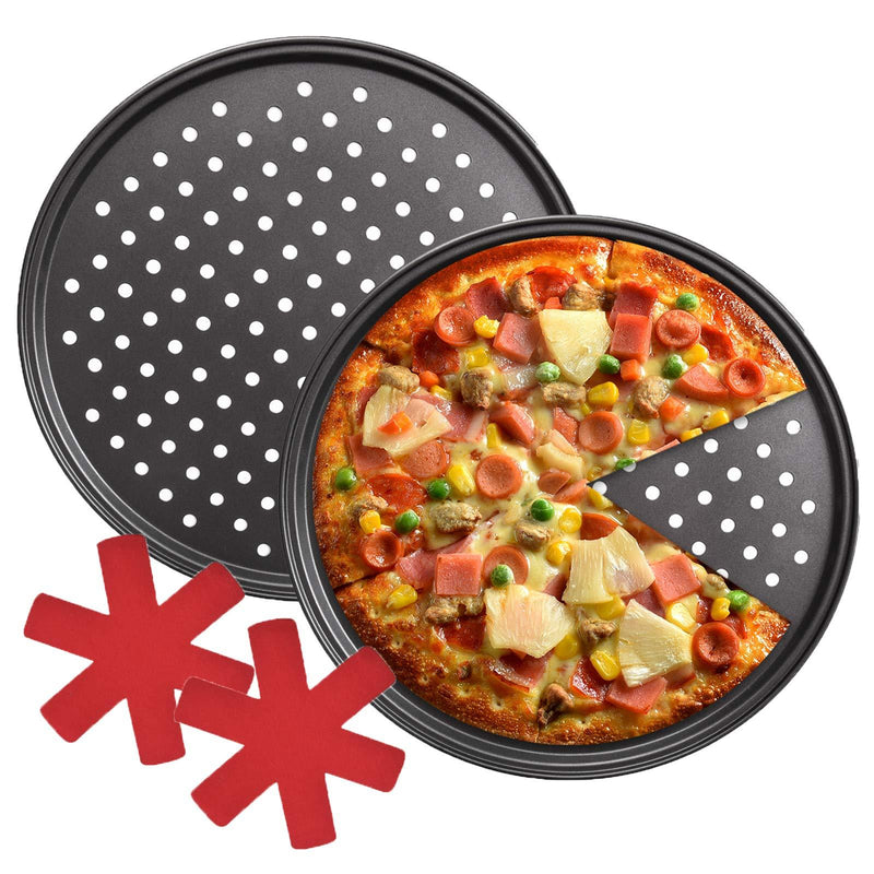  [AUSTRALIA] - Pizza Pan with Holes 2 Pack, 12 Inch Non-Stick Carbon Steel Perforated Pizza Crisper Pan, Round Tray Baking Pan for Home Restaurant