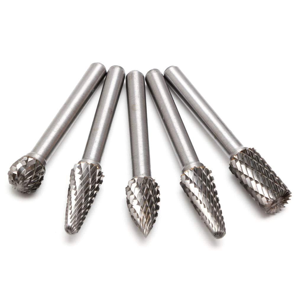 Mesee 5Pcs Carbide Burr Set, Double Cut Tungsten Carbide Rotary Burrs with 6mm Shank and 10mm Head Die Grinder Drill Bits for Woodworking, Metal Carving, Cutting, Engraving, Drilling - LeoForward Australia