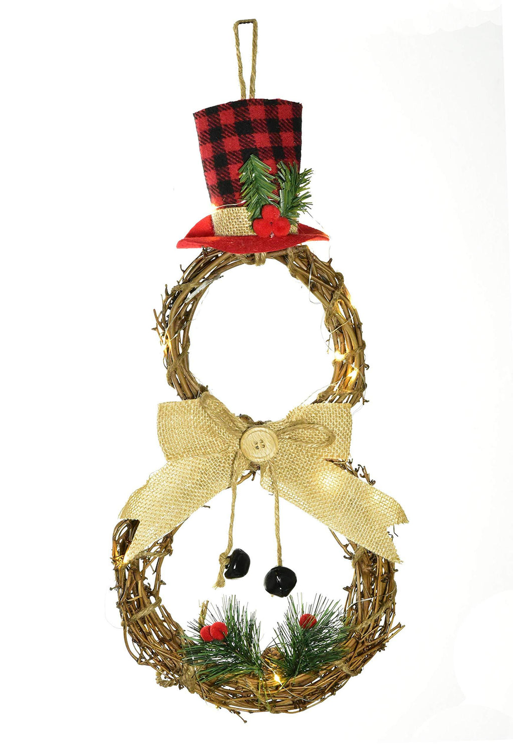  [AUSTRALIA] - Christmas Snowman Wreath Front Door Hanging Decor 16Inch Xmas Wreath Grapevine Wreath for Holiday Christmas Decorations
