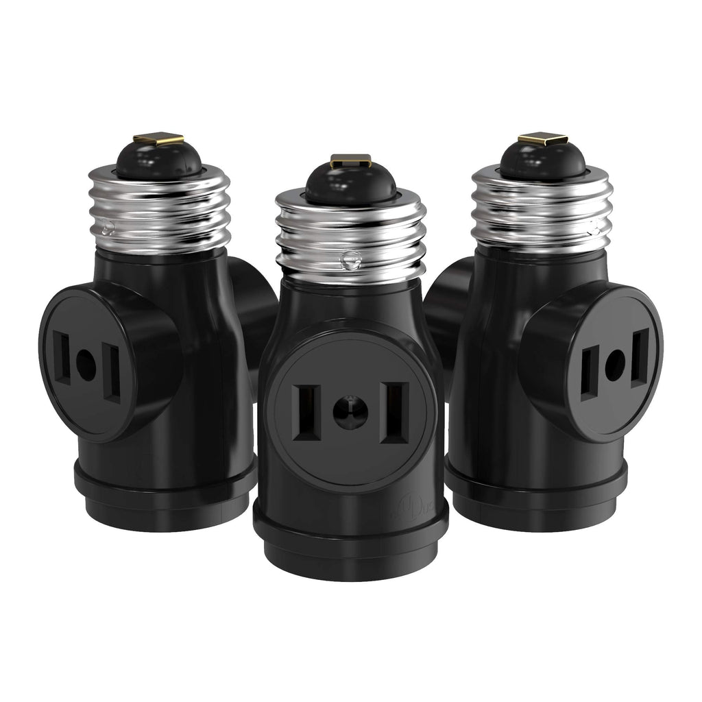  [AUSTRALIA] - UL-Listed 2 Outlet Light Socket Adapter JACKYLED E26 Socket to Outlet Splitter Converter Medium Screw Socket into 2 Polarized Outlet E26 Socket Adapter (Black, 3pcs) 3 Black