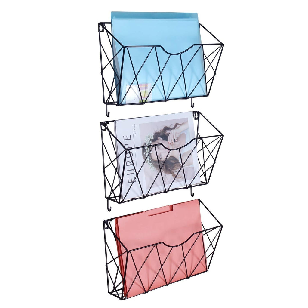  [AUSTRALIA] - KEEGH Wall File Folder Holder 3 Pockets Hanging Wall File Baskets Organizer Mail Holder Metal Office Magazine Rack with Hooks