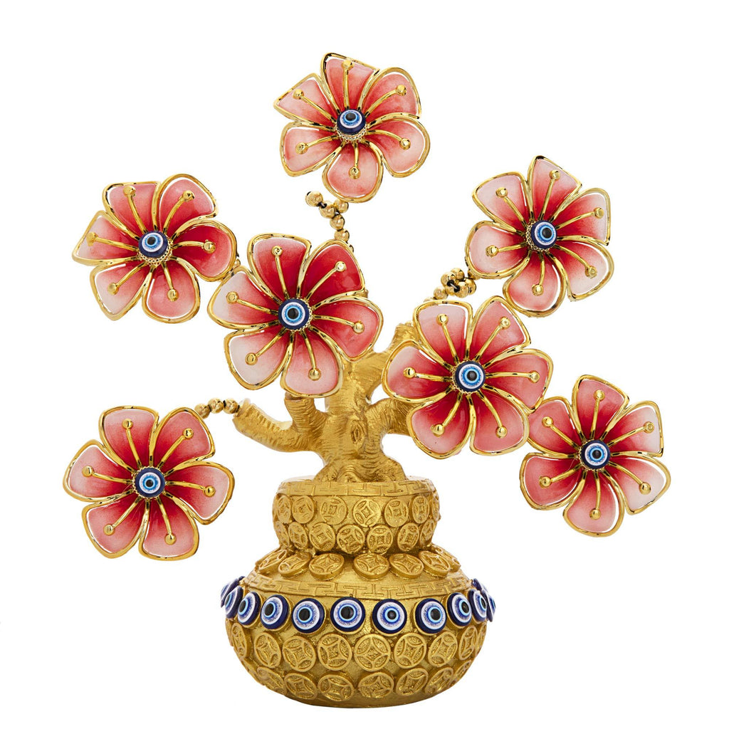  [AUSTRALIA] - YU FENG Turkish Evil Eye Flowers Money Tree Ornament for Good Luck Wealth Prosperity Home Office Decor Fengshui Protection Gift