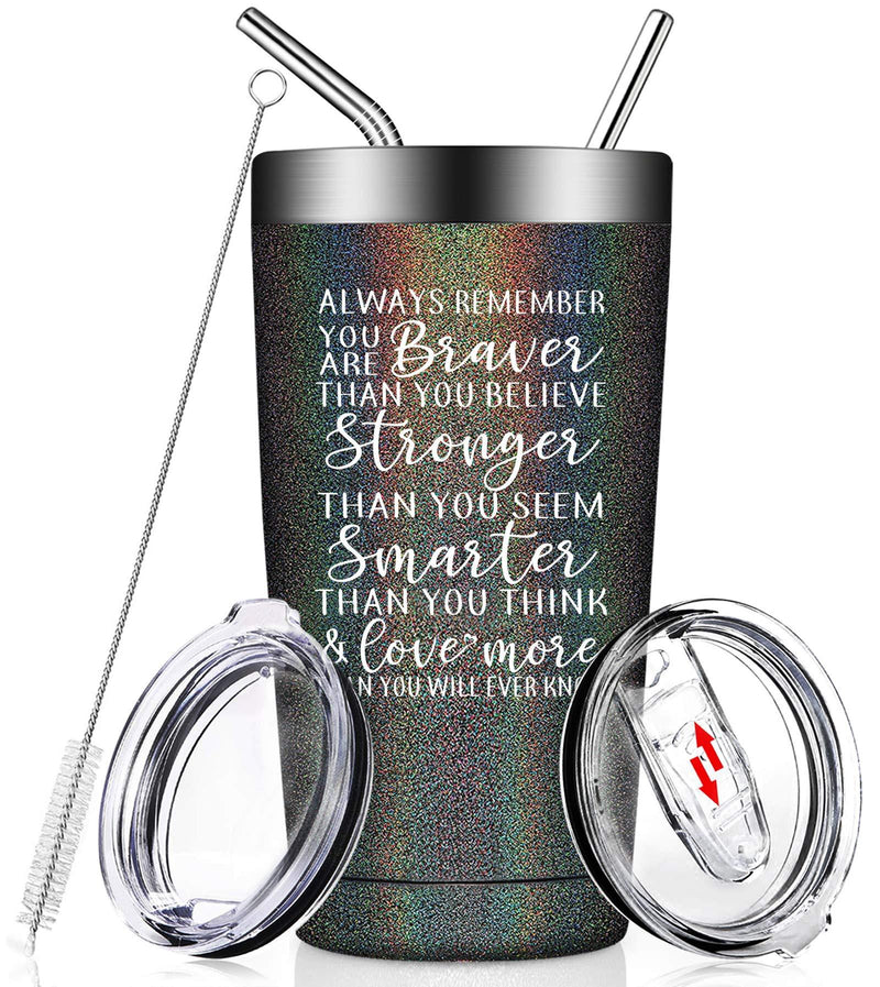  [AUSTRALIA] - Inspirational Tumbler Gift - Gifts for Women, Men, Always Remember You Are Braver Than You Believe, Stronger, Thank You Gifts for Women, Coworker, Friends, Sister, Employee, Daughter, Teenage Girls Glitter Charcoal