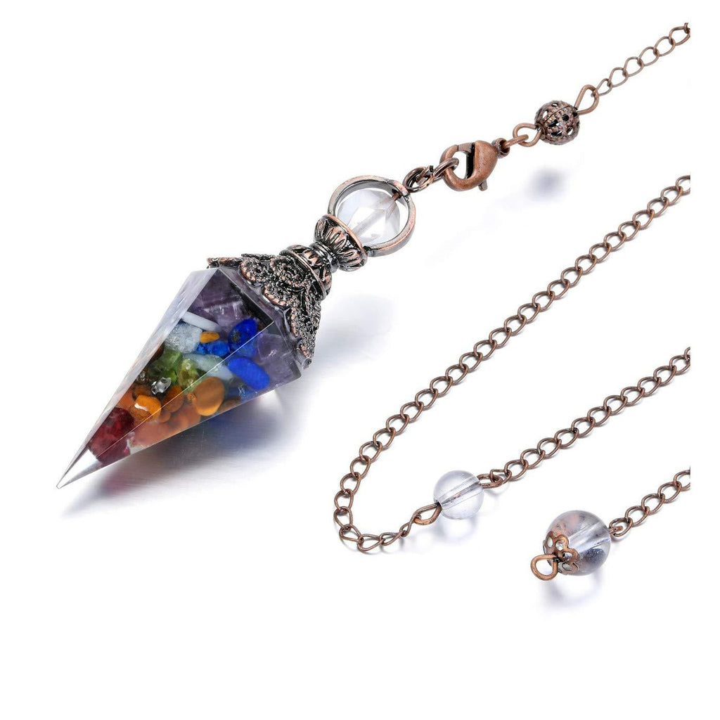  [AUSTRALIA] - PESOENTH 7 Chakra Dowsing Pendulum Crystal Healing Hexagonal Gemstone Crystals Point Pendulum for Divination Scrying Dowser 7 Chakra Crystals