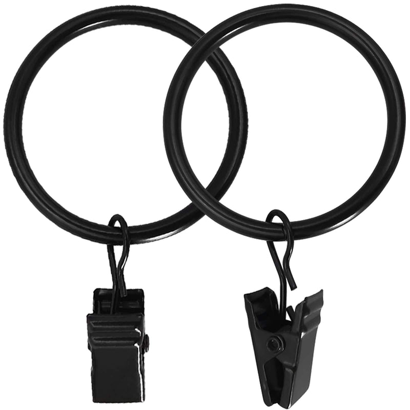  [AUSTRALIA] - LLPJS Metal Curtain Rings with Clips, Heavy Duty Drapery Hanging Rings Clips, Curtain Hooks Hangers Rings for Drapes Rod Decorative Windows, 1.5 Inch Interior Diameter (Set of 20，Black) Black