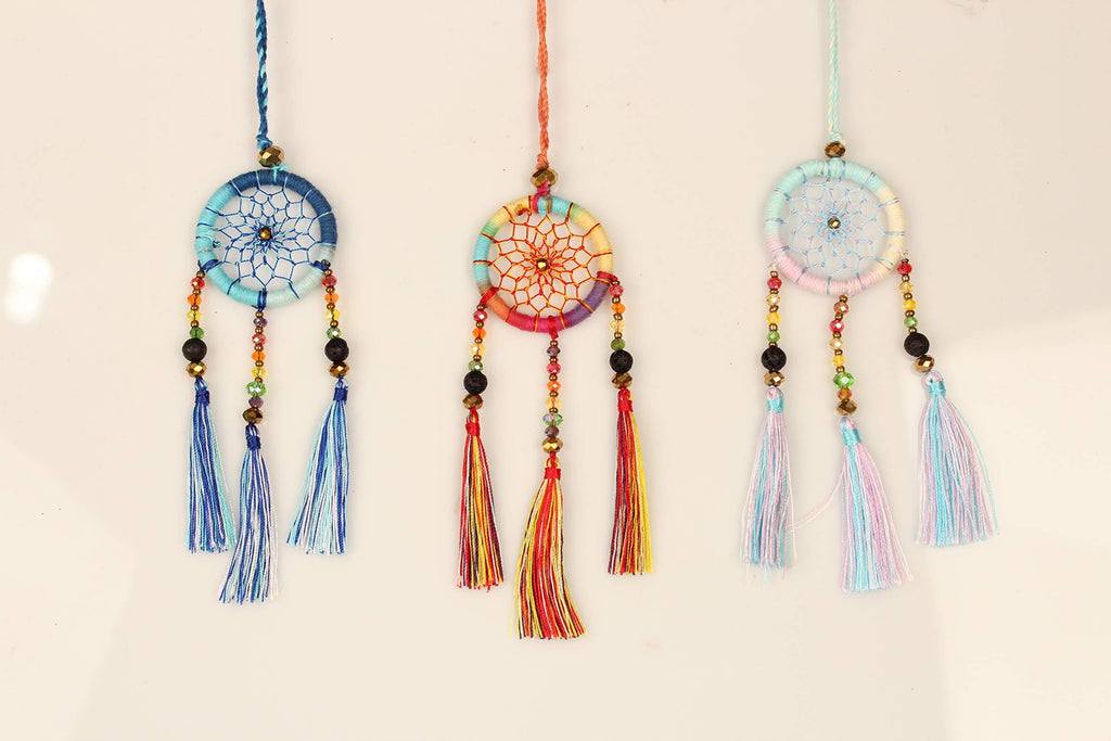  [AUSTRALIA] - Dream Catcher – Handmade Dream Catcher Accessory with Beads – Simple and Colorful Dream Catcher for Bag, Rear Mirror, Keychain – 6.7-inch Dream Catcher with Tassels – Fun and Stylish Accessory (Blue) Blue