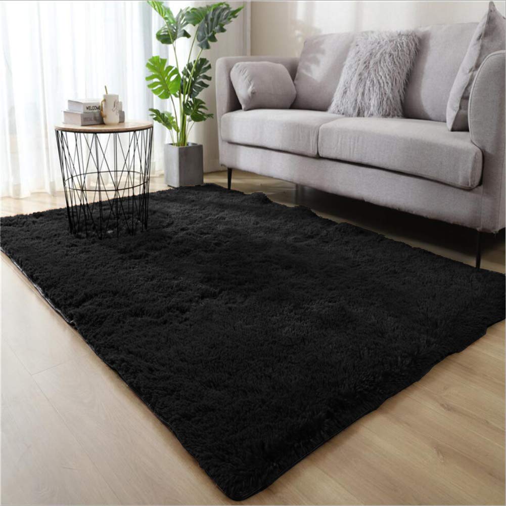  [AUSTRALIA] - WHOW Ultra Soft Indoor Modern Area Rugs Fluffy Living Room Carpets for Children Bedroom Home Decor Nursery Rug (2' x 3', Black) 2' x 3'