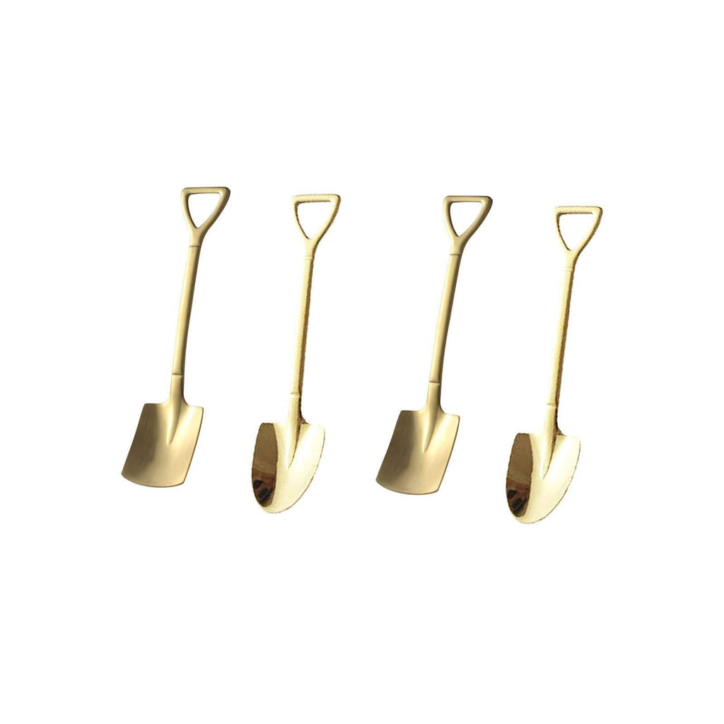 [AUSTRALIA] - Dessert Mini Shovel Shape spoons set stainless steel gold for eating fruit stirring tea coffee coffee sugar ice cream children baby food kitchen(4 pcs) (gold)