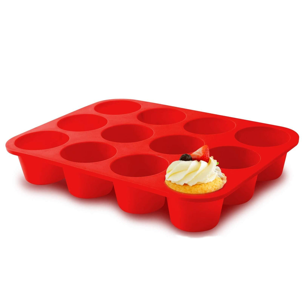  [AUSTRALIA] - Silicone Jumbo Muffin Pan 12 Cups, European Grade Cupcake Baking Pan - Large Size, Non-Stick Muffin Molds for Baking,Muffin Tray, Food-Grade Muffin Tins, BPA Free
