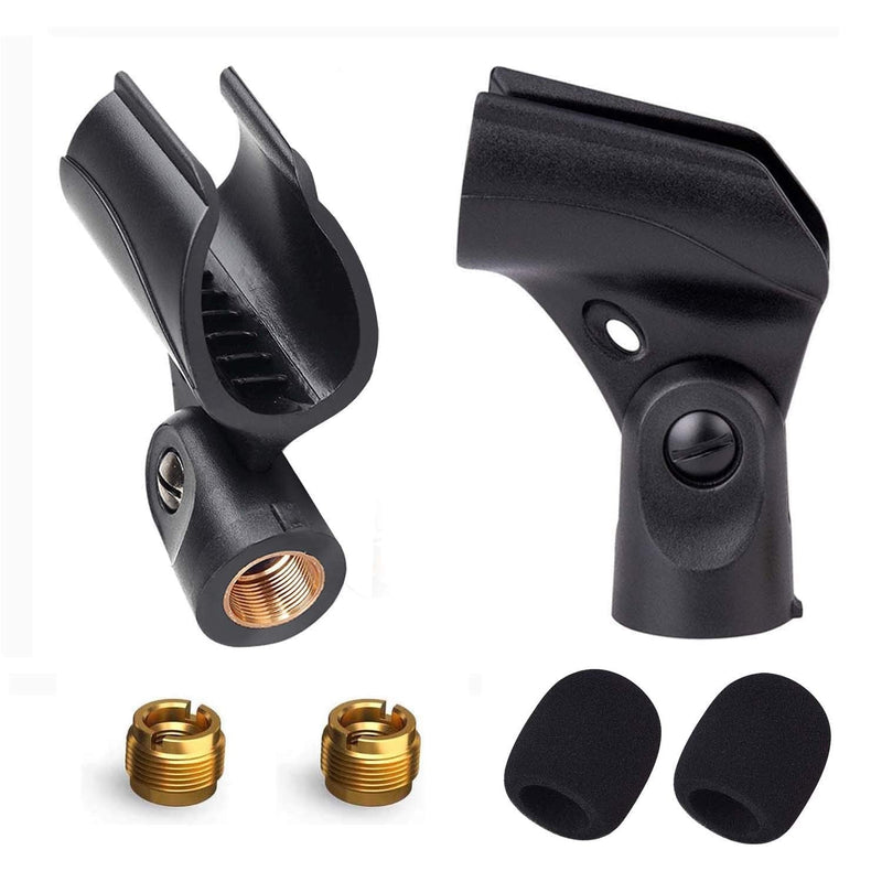  [AUSTRALIA] - 2 Pack Universal Microphone Clip Holder, Microphone Clips with 5/8" Male To 3/8" Female Nut Adapter, for Larger Handle Microphones(Comes with 2 Microphone Cover)