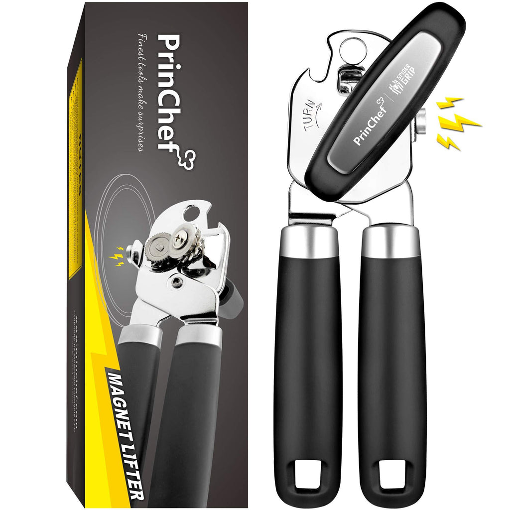  [AUSTRALIA] - Can Opener with Magnet - No Trouble Lid Lift, Manual Can Opener Smooth Edge, with Soft Rubber Handles - Comfortable and Safe, Can Opener Handheld with Bottle Opener, Easy to Use & Heavy Duty, Black