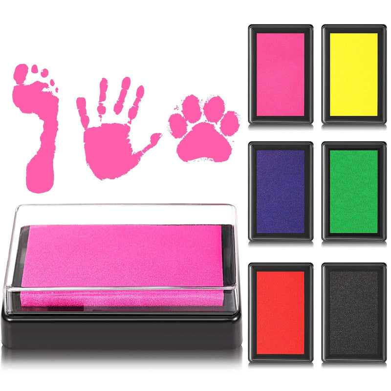  [AUSTRALIA] - 6 Pieces Christmas New Year Reusable Ink Pad for Baby Footprint Handprint Paw Print, Non-Toxic Ink Pad, Feet and Hands Stamp for Boys and Girls, 6 Colors