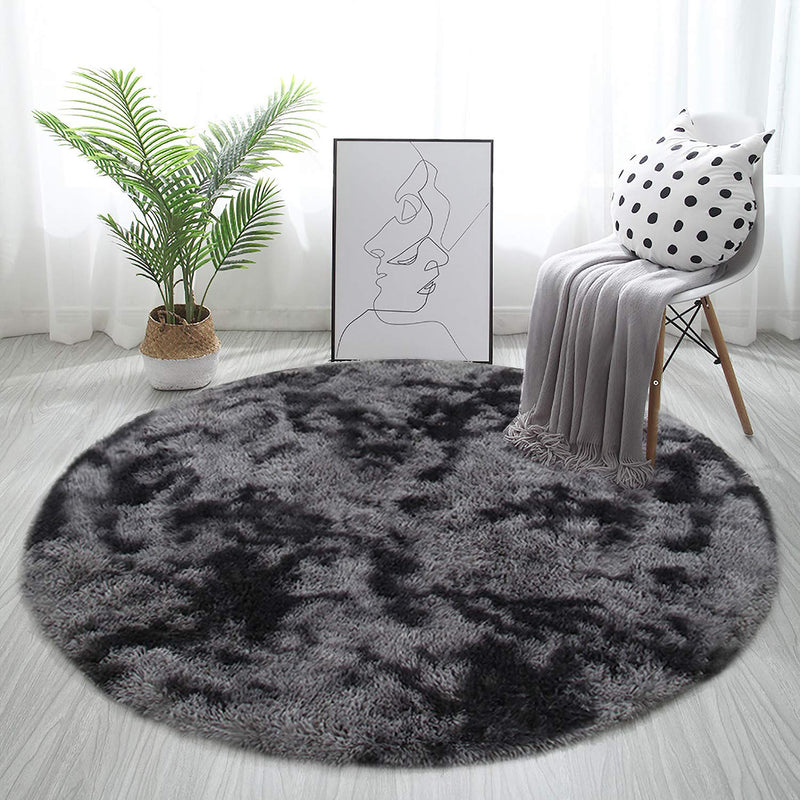  [AUSTRALIA] - GKLUCKIN Shag Ultra Soft Area Rug, Non-Skid Fluffy 4'X4' Grey Black Round Plush Indoor Fuzzy Accent Circle Faux Fur Small Rugs for Living Room Bedroom Nursery Decor Kids Playroom Round: 4x4 Feet Round: Grey/Black