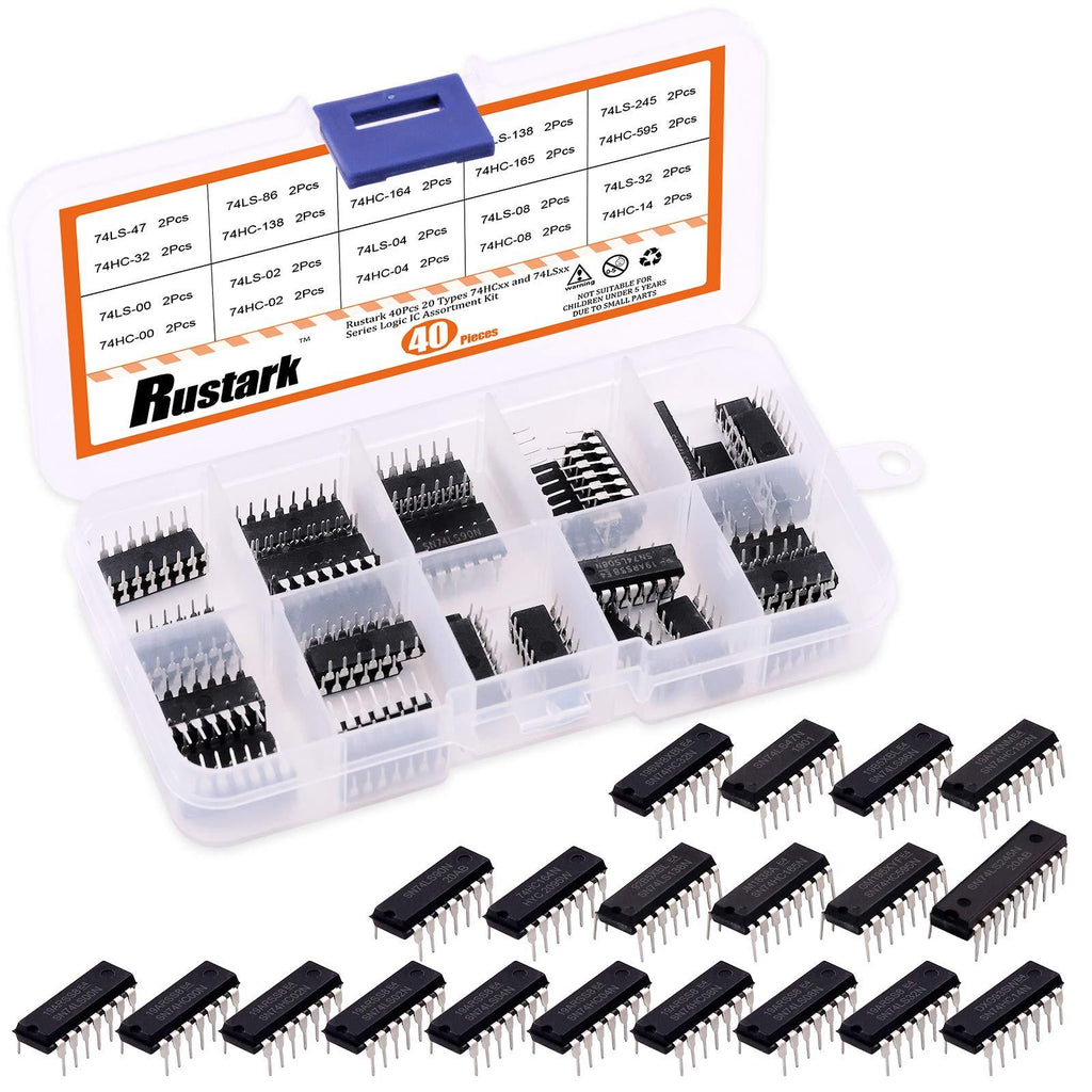 Rustark 40Pcs 20 Types 74HCxx and 74LSxx Series Logic IC Assortment Kit, High-Speed Low-Power Integrated Circuit Chip with Store Case - LeoForward Australia