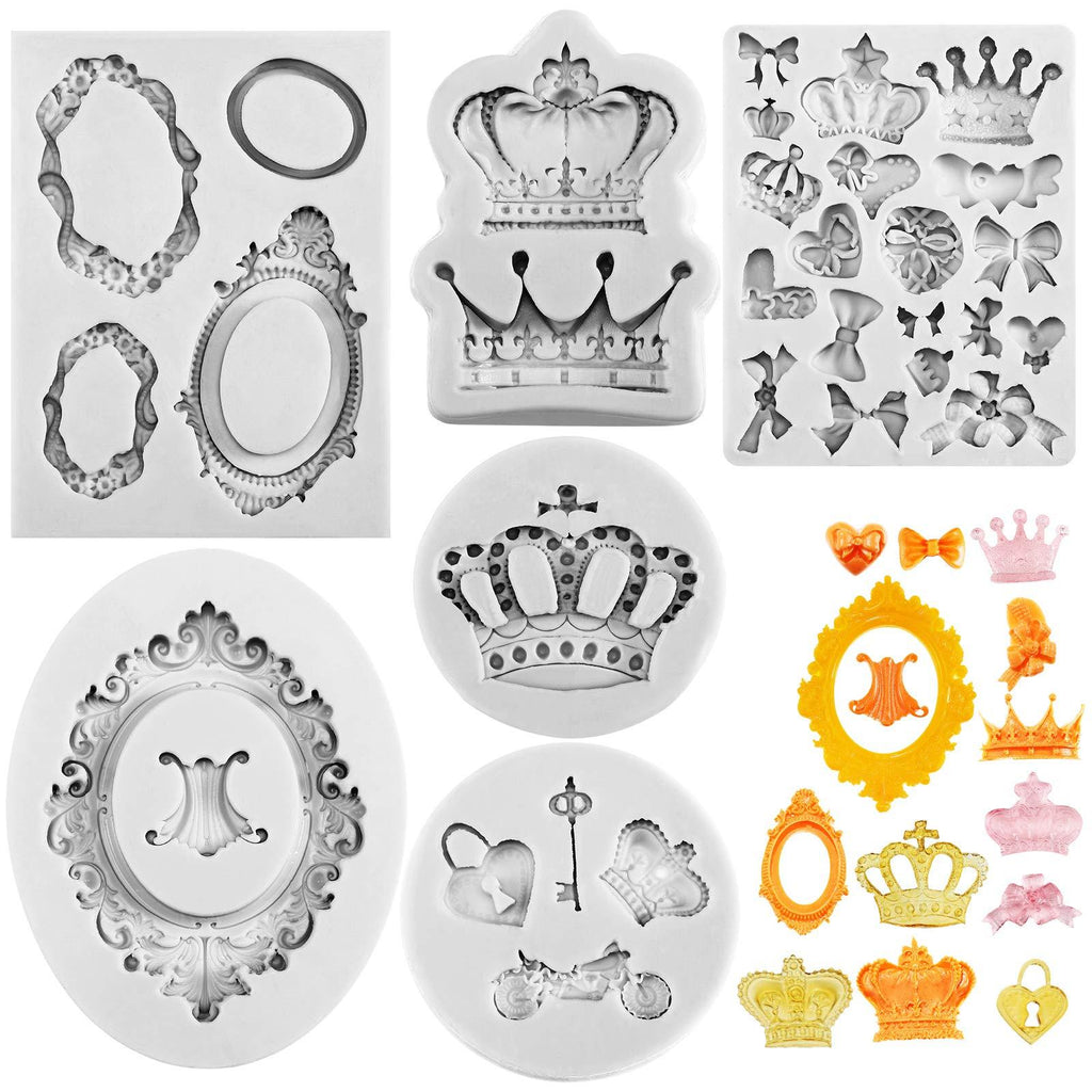  [AUSTRALIA] - 6 Pieces Vintage Frame Fondant Mold Baroque Style Crown Fondant Mold Photo Frame Silicone Mold for DIY Topper Cake Decorating Sugar Chocolate Cookies Polymer Clay and Crafting Projects