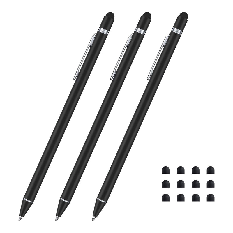 Stylus Pens for Touch Screens (3 Pcs), ChaoQ Capacitive Stylus Ballpoint Pen, 1.0mm Medium Point Black Ink, with 12 Replaceable Tip - Black - LeoForward Australia