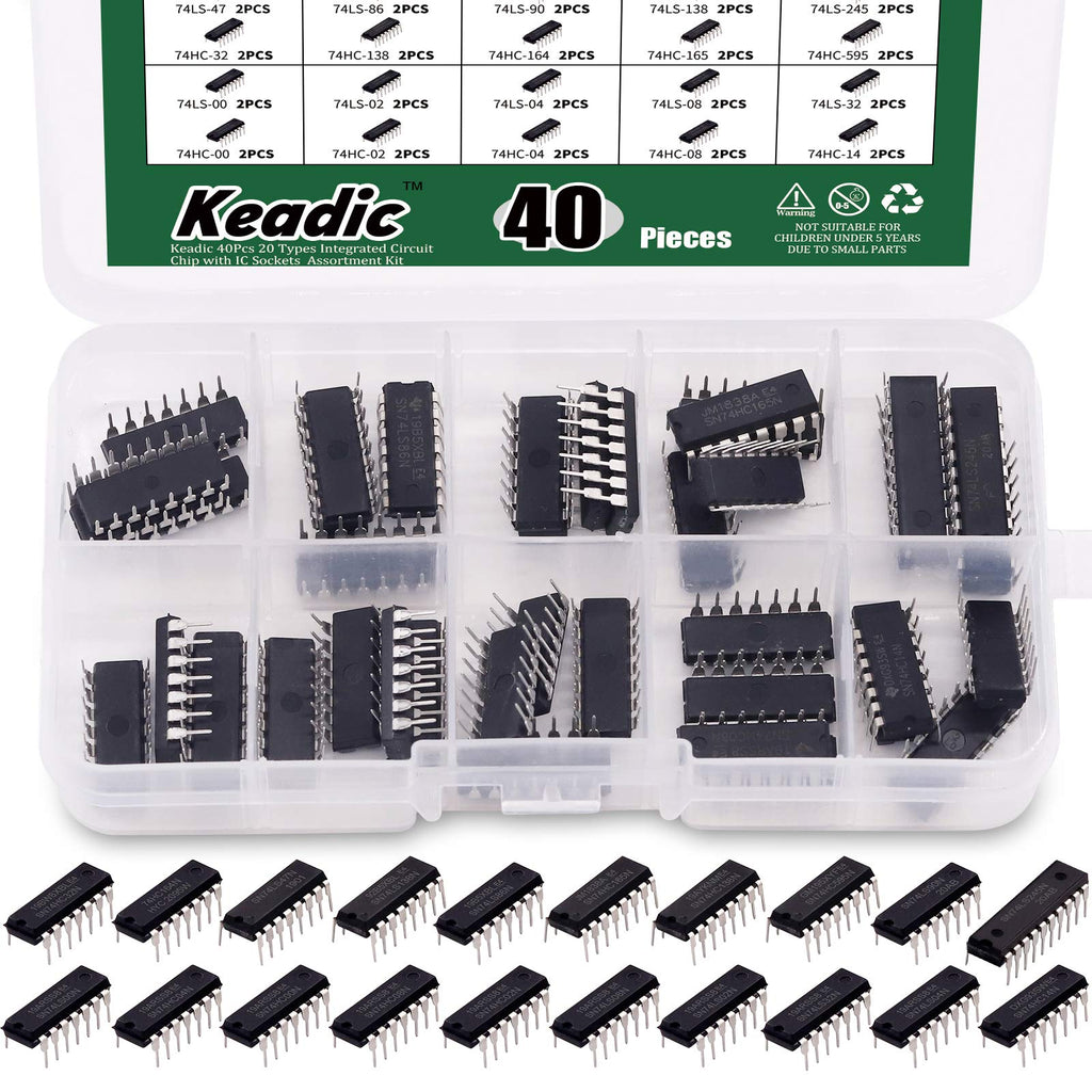 Keadic 40Pcs 20 Types (20pcs 74HCxx+20pcs 74LSxx) Series Logic IC Assortment Kit, 74HCxx Series Shift Output Registers IC Chip & 74LSx series IC Chip Kit with Container & Label - LeoForward Australia