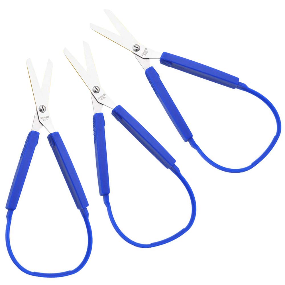  [AUSTRALIA] - RAYNAG 3 Pack Loop Mini Stainless Steel Scissors Adaptive Design Craft Scissors Papers Cutters Elastic Yarns Special Needs Classroom Cutting Tool, Comfortable Grip