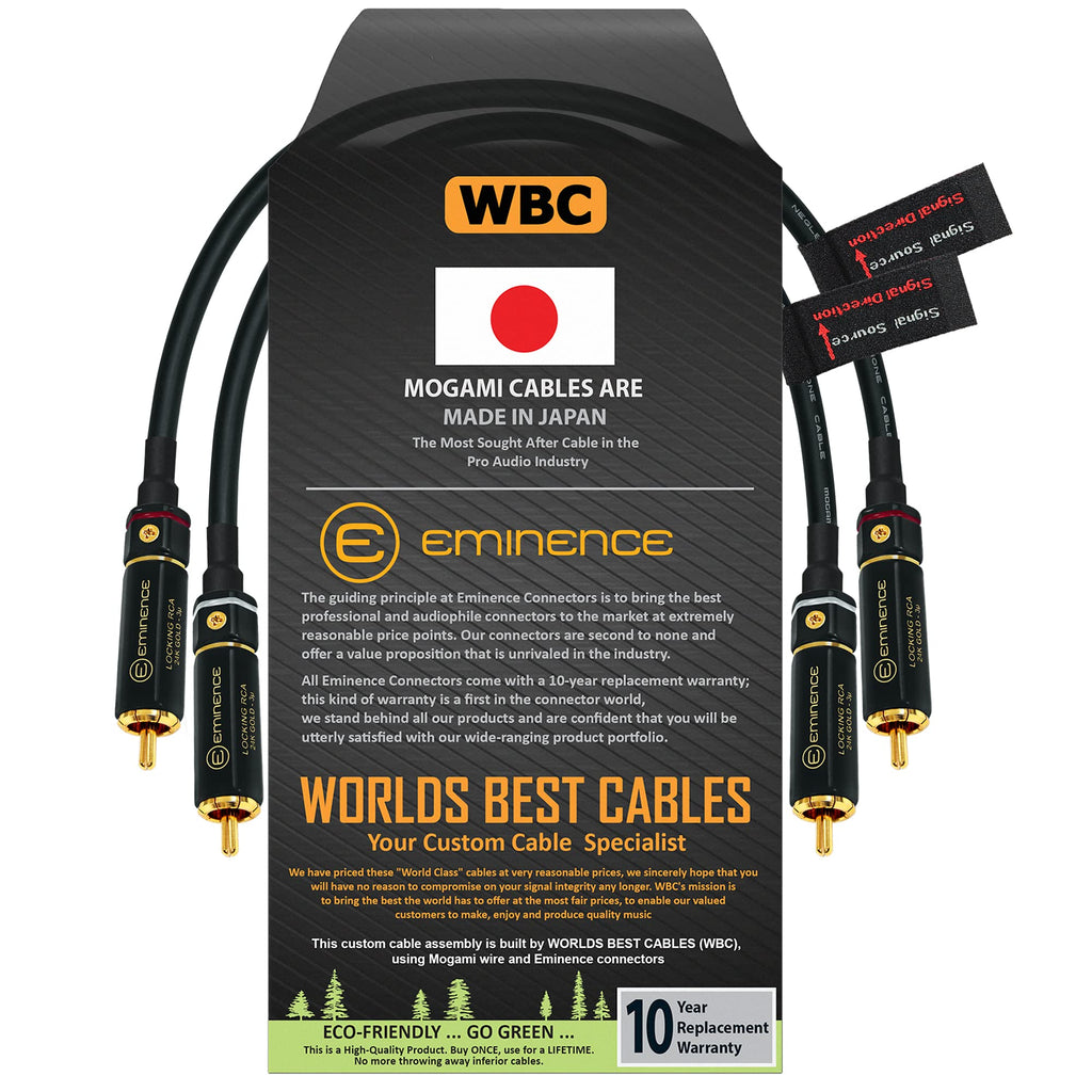  [AUSTRALIA] - 0.5 Foot – Directional Quad High-Definition Audio Interconnect Cable Pair Custom Made by WORLDS BEST CABLES – Using Mogami 2534 Wire and Eminence Gold Locking RCA Connectors