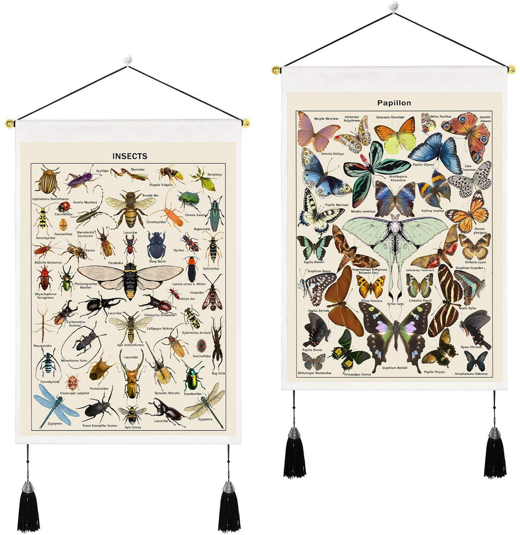  [AUSTRALIA] - Uspring 2 Pack Tapestry Insects Tapestry Vintage Butterflies Tapestry Wall Hanging Illustrative Reference Chart Tapestry Wall Hanging for Room (13.8X 19.7 inches) Multicolor 13.8" x 19.7"