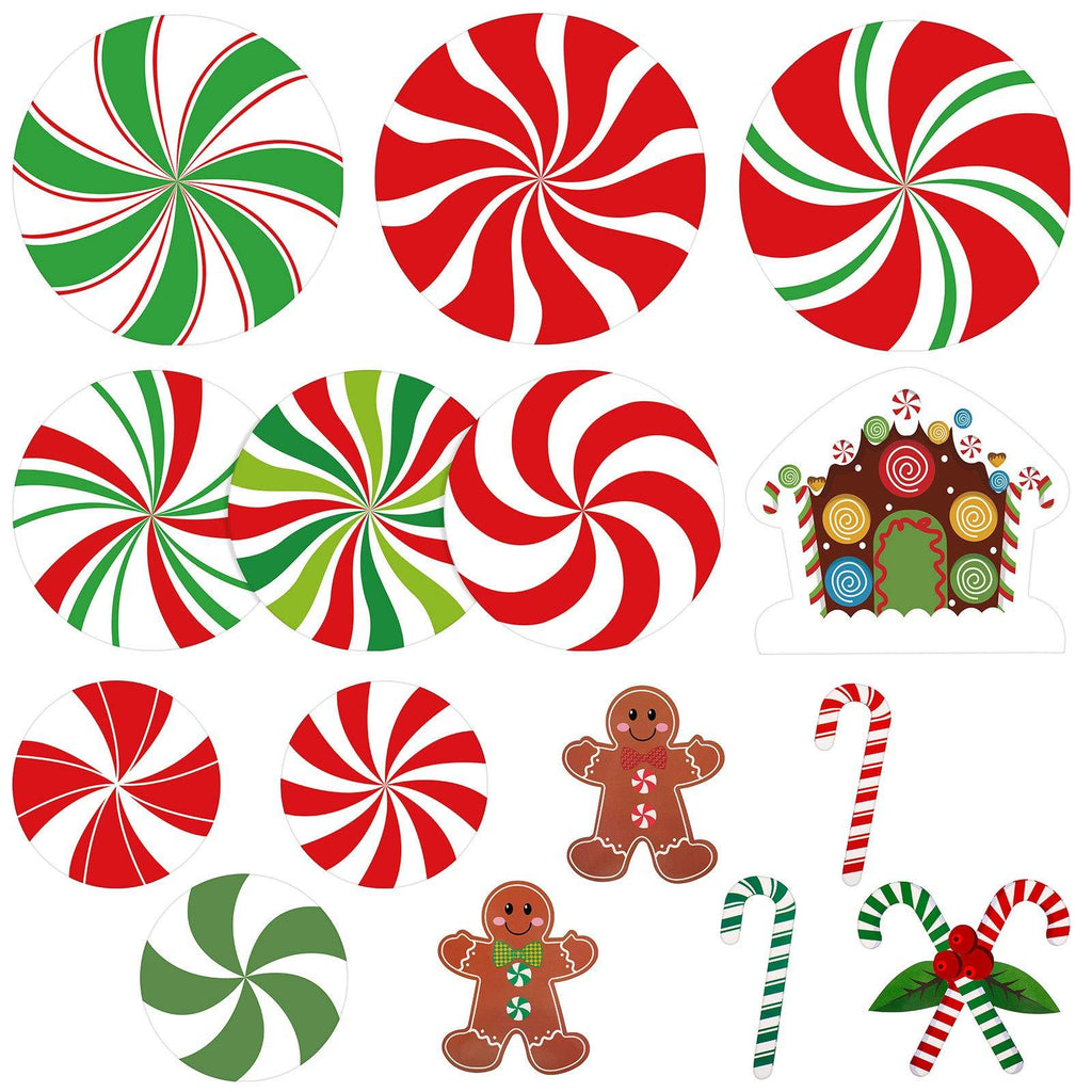  [AUSTRALIA] - 30 Pieces Peppermint Cutouts Gingerbread Men Cutouts Candy Canes Cutouts Christmas Cutouts with 60 Glue Point Dots for Candy Theme Party Decoration Classroom Bulletin Board Decoration
