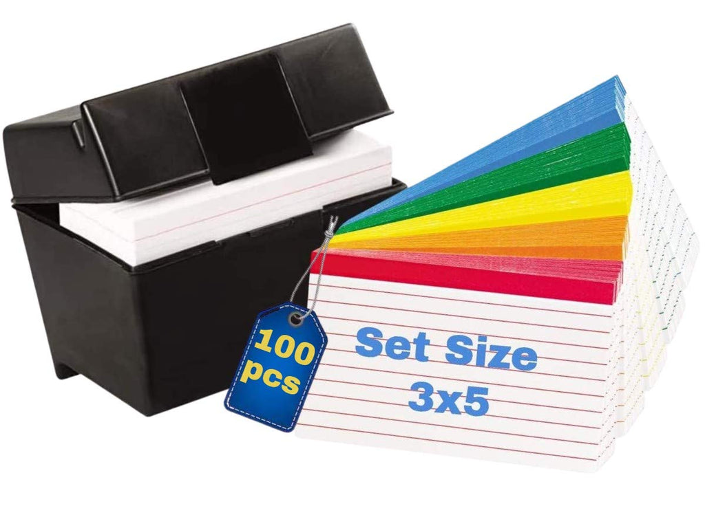  [AUSTRALIA] - 1InTheOffice Index Card Holder 3x5, & 100 pcs 3x5 Index Cards Ruled Color Coded Assorted Color (Combo)