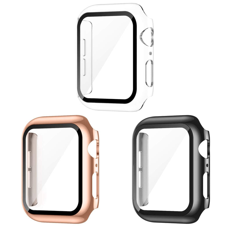 AVIDDA 3 Pack Case with Tempered Glass Screen Protector for Apple Watch 38mm Series 3/2/1, Slim Guard Bumper Full Coverage HD Ultra-Thin Cover Compatible with iWatch 38mm Black/Clear/Roseg 38 mm - LeoForward Australia