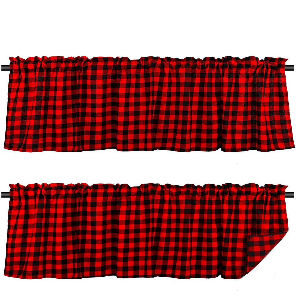  [AUSTRALIA] - Tatuo 2 Pieces Buffalo Check Plaid Cotton Window Valances Farmhouse Design Window Decor Curtains Rod Pocket Valances for Kitchen, Bathroom and Living Room, 16 x 56 Inch (Black and Red) Black and Red