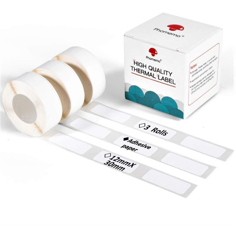 Phomemo D30 Adhesive White Label Paper 3/8" X 1 1/8" (12mm X 30mm) 210 Labels/Roll, Black on White, 3 Roll 12mm X 30mm - LeoForward Australia