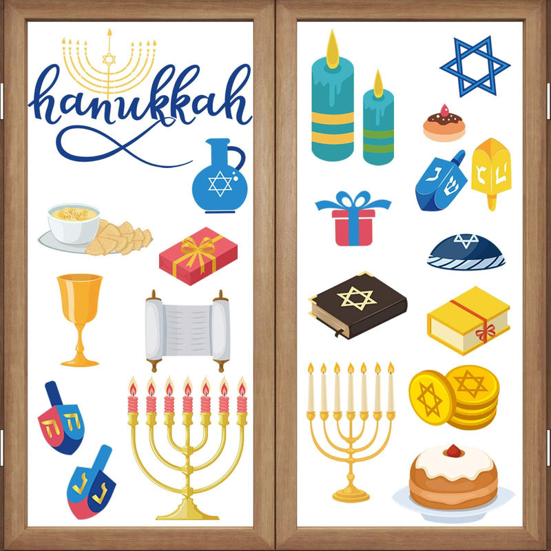  [AUSTRALIA] - Outus 200 Pieces Hanukkah Window Clings 10 Sheets Chanukah Static Stickers Classroom Window Clings for Wall Glass Car Jewish Holiday Hanukkah Party Decoration