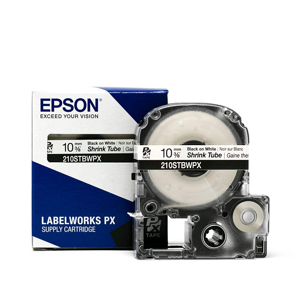 Epson LABELWORKS 210STBWPX Tape Cartridge - Black on White Shrink Tube Industrial Label Maker Tape - AWG 4-12, 3/8" (10MM) Wide, 8 ft (96") 10MM - LeoForward Australia