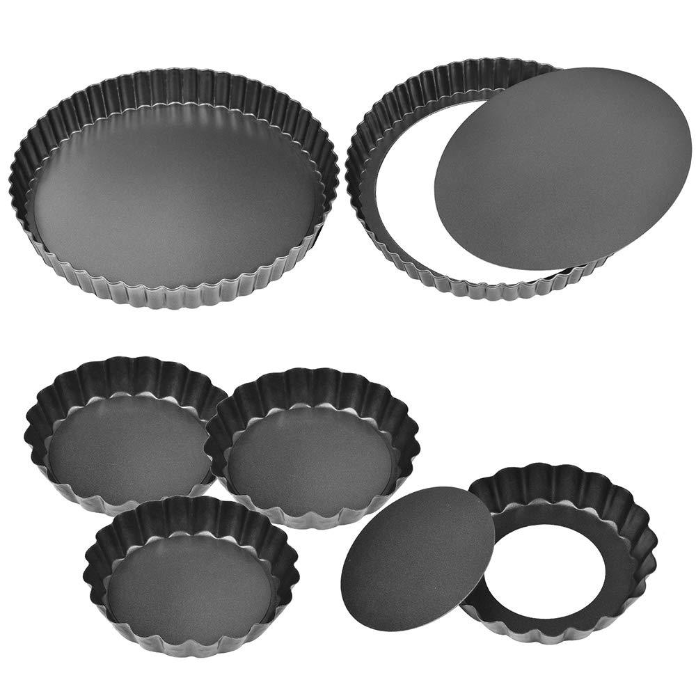  [AUSTRALIA] - 9 Inch and 4 Inch Tart Pan with Removable Bottom, 2 PCS 9 Inch Quiche Pan and 4 PCS 4 Inch Pie Pan, Non-Stick Baking Pan (Set of 6)