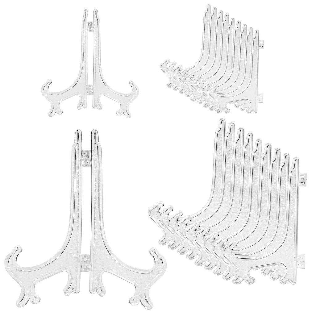 [AUSTRALIA] - 20 Pack Plastic Easel Plate Stands for Display Pictures, Photo, Dish, Art Pieces, Certificates, Placecard, Posters, Envelopes and Small Boards, 2 Size 3" 6" (Clear)