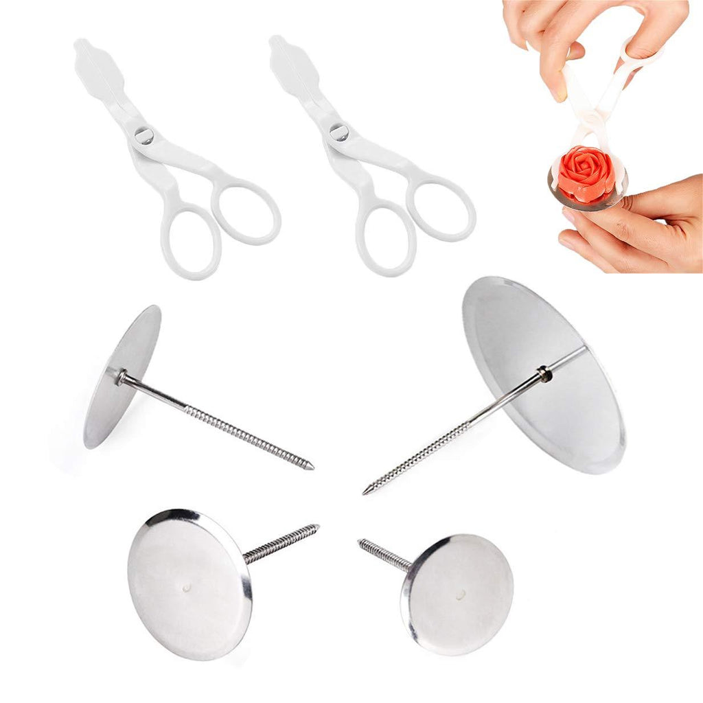  [AUSTRALIA] - 6PCS Cake Flower Nail and Flower Lifters Set, Stainless Steel Cake Cupcake Decor Baking Tools for Icing Flowers Decoration (4 Sizes)