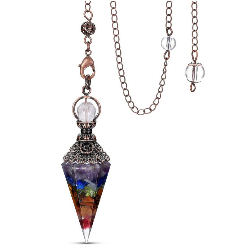  [AUSTRALIA] - MANIFO 7 Chakra Resin Crystal Pendulum 6 Faceted Point Gemstone Reiki Healing Pendulums for Dowsing Scrying Divination Meditation