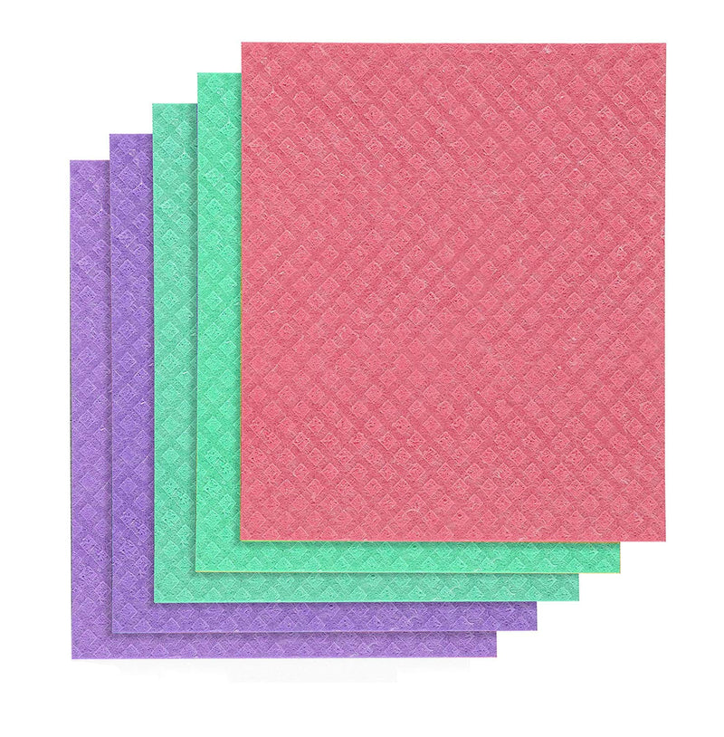  [AUSTRALIA] - Uspace Swedish Dishcloth Kitchen Absorbent Sponge Cloths Fast Dry Dish Towels Set of 5 Absorbent Cleaning Wipes Multicolor