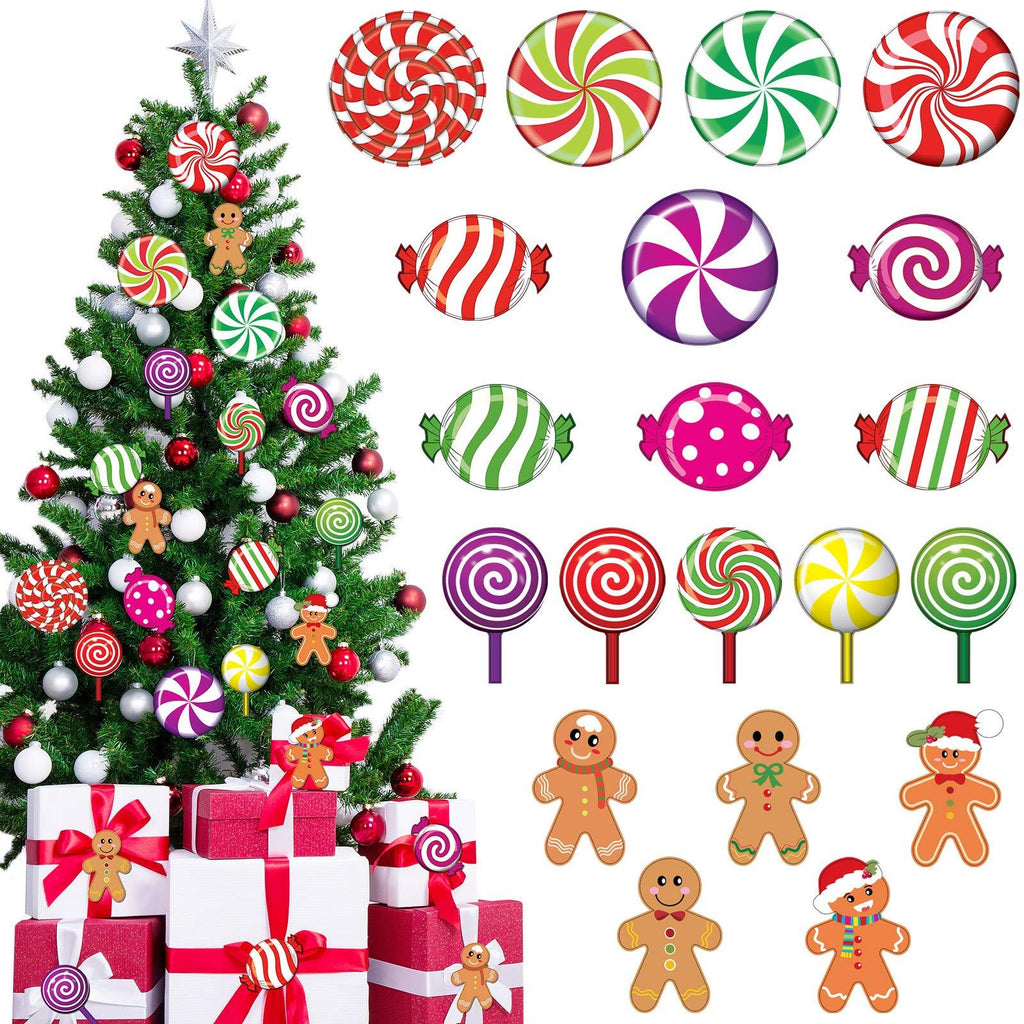  [AUSTRALIA] - 40 Pieces Peppermint Cutouts Gingerbread Cutouts Colorful Candies Round Lollipop Cutouts Colorful Christmas Cutouts with Glue Point Dots for Christmas Candy Party Decoration Classroom Decor
