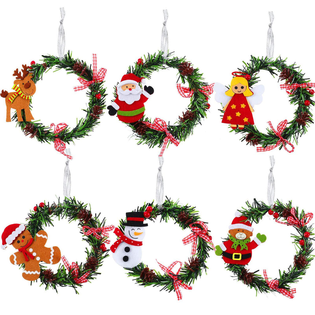  [AUSTRALIA] - Christmas Decorations, 6 Pieces Pine Wreaths Small Mini Snowman Santa Xmas Deer Angel Wreath for Front Door Holiday Indoor Outdoor Home Decor Supplies, 6 Styles, 6 Inch