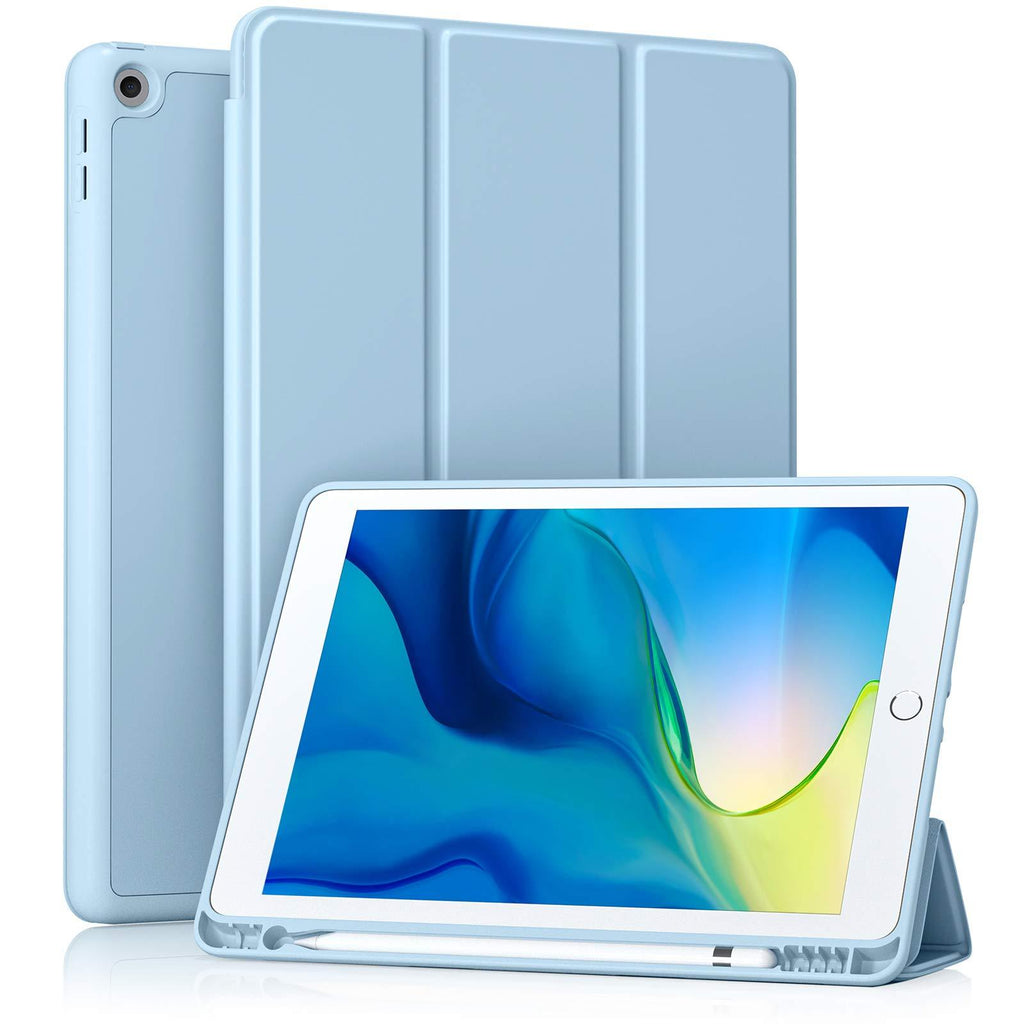  [AUSTRALIA] - Akkerds Case Compatible with iPad 10.2 Inch 2021/2020 iPad 9th/8th Generation & 2019 iPad 7th Generation with Pencil Holder, Protective Case with Soft TPU Back, Auto Sleep/Wake Cover, Sky Blue