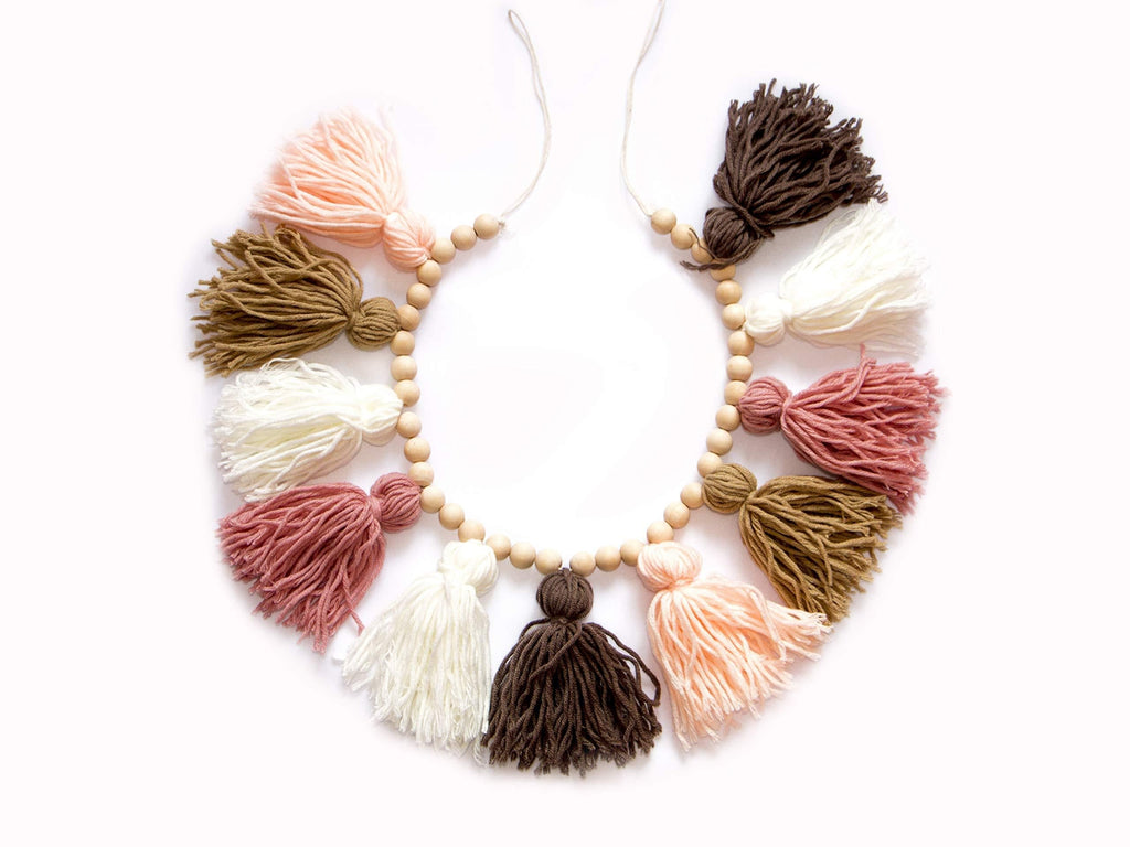  [AUSTRALIA] - Decocove Tassel Garland - Boho Tassel Garland with Wood Beads - Wall Decor for Dorm, Girls Room and Nursery Room (36 inch) - Blush and Terra Cotta 36 inch