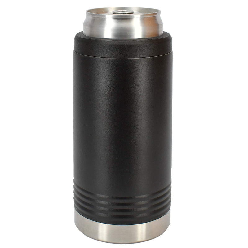  [AUSTRALIA] - Clear Water Home Goods Slim Can Cooler Stainless Steel Double-Wall Vacuum Insulated Skinny Can Holder Keeps your 12 oz Slim Beer Cans or Hard Seltzers Cold for Hours - Powder Coated Black