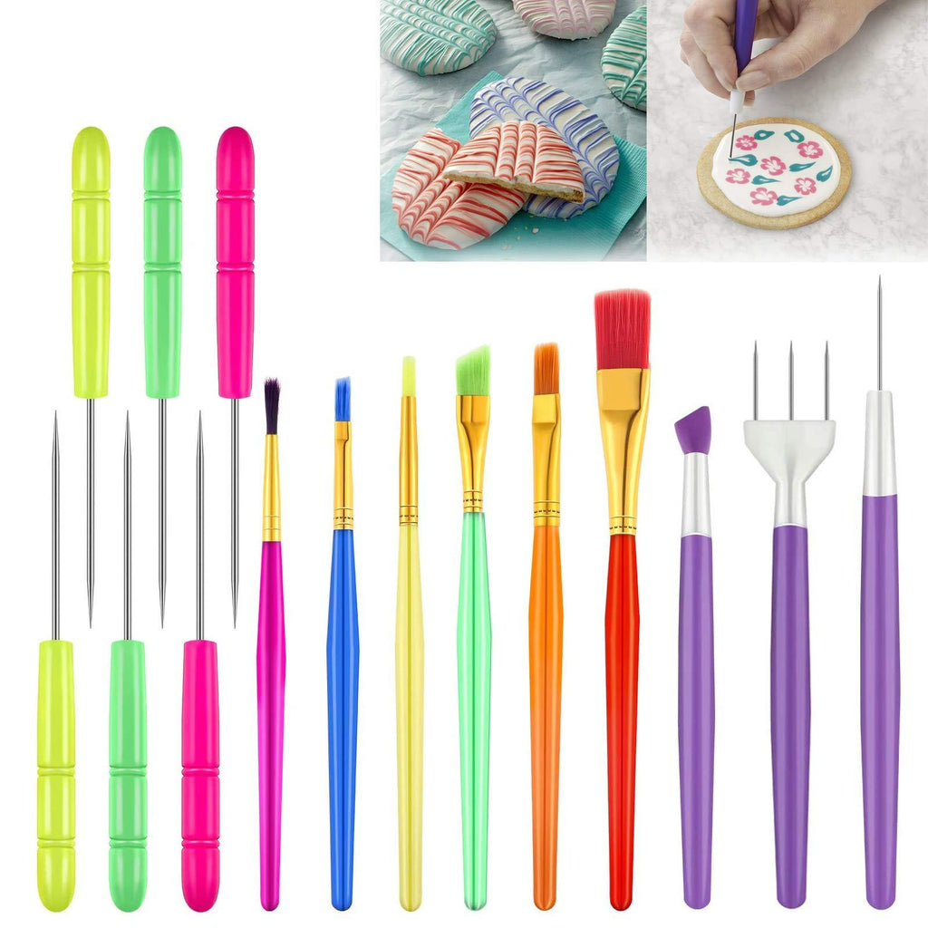  [AUSTRALIA] - 15 Pcs Fondant Cake Decorating Tool, Cookie Decoration Brushes and Cookie Scriber Needles Sugar Stir Needle for Cake Cookie Decorating Tools Cake Decorating Tool colours